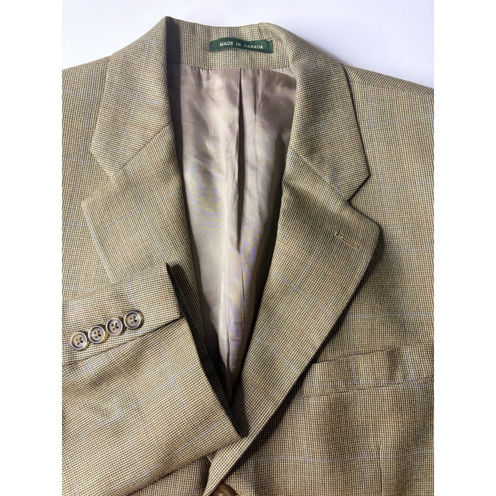 Lauren Ralph Lauren Sport Coat Blazer 44R Tan‎ Windowpane Silk Linen Wool Jacket - Picture 2 of 13